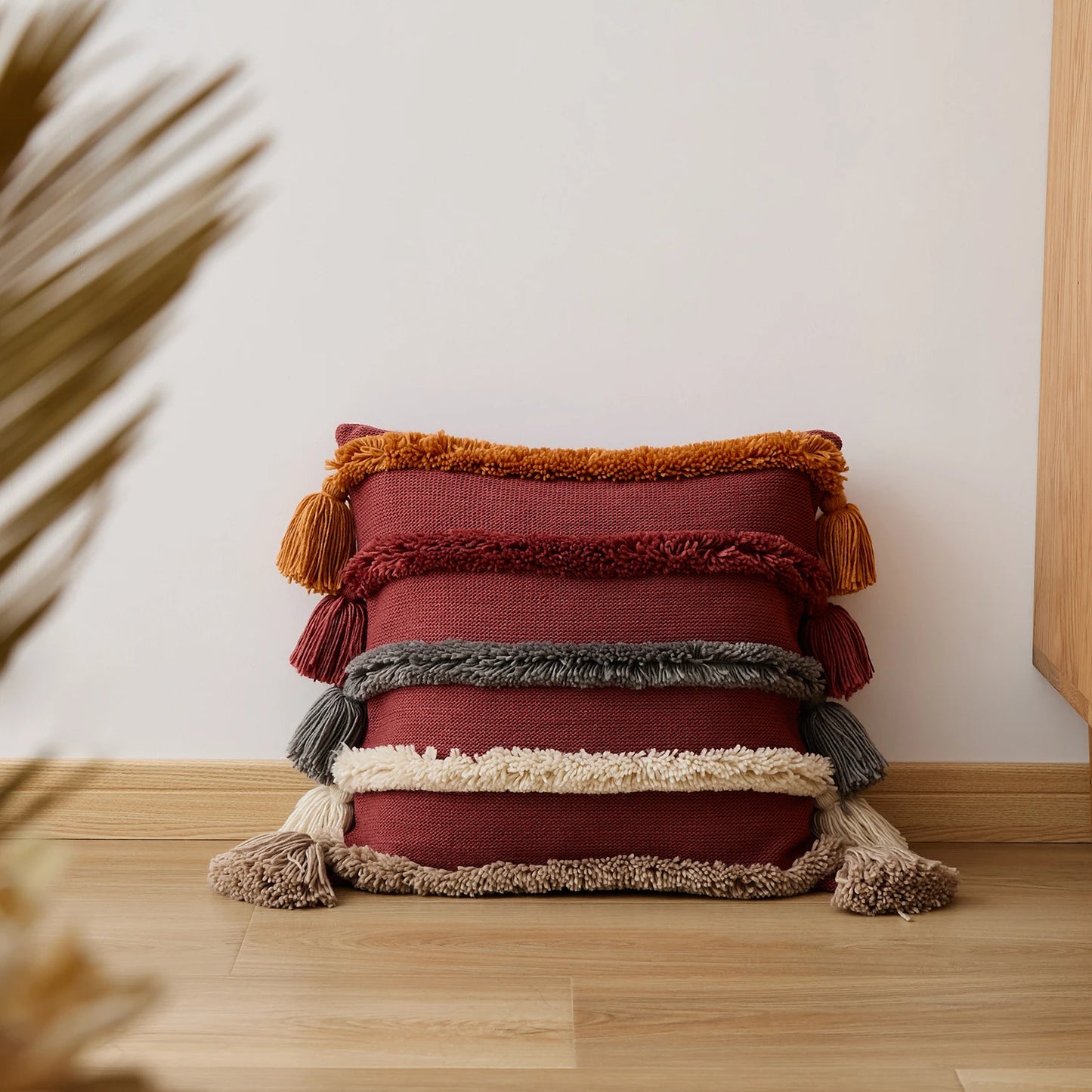 Bohemian Tufted Cushion Cover with Colorful Tassels