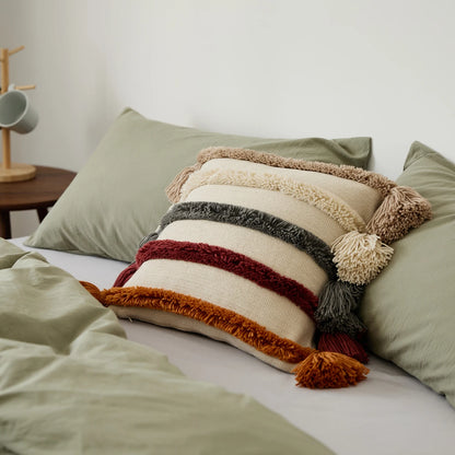 Bohemian Tufted Cushion Cover with Colorful Tassels