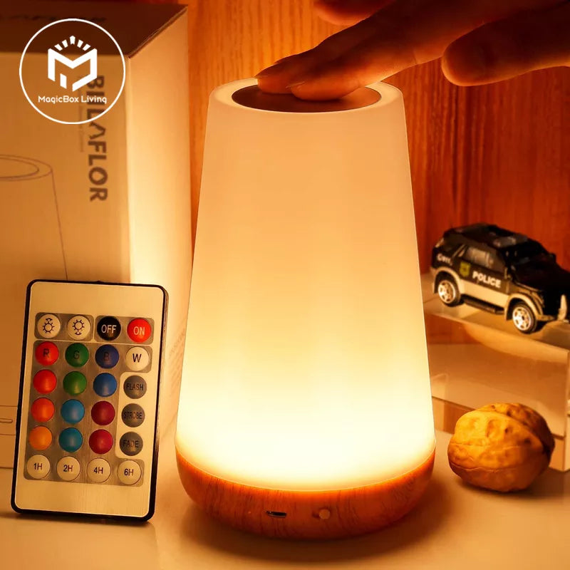 Modern Bedside Table Lamp | 13-Color Changing, Remote Control, USB 