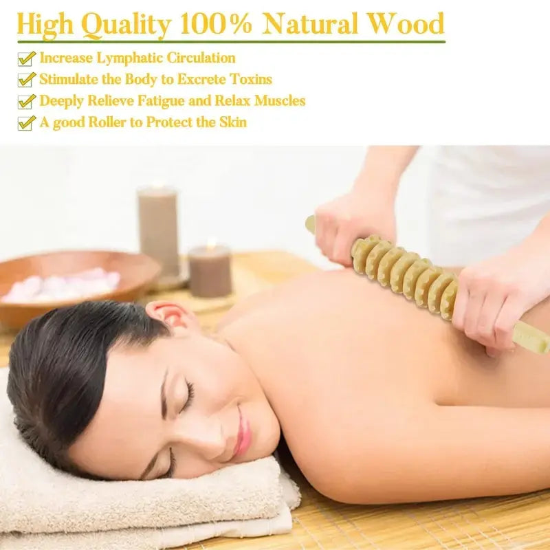 Full Body Massager: 9-Wheel Wooden Abdomen Roller Stick, Anti-Cellulite Tool