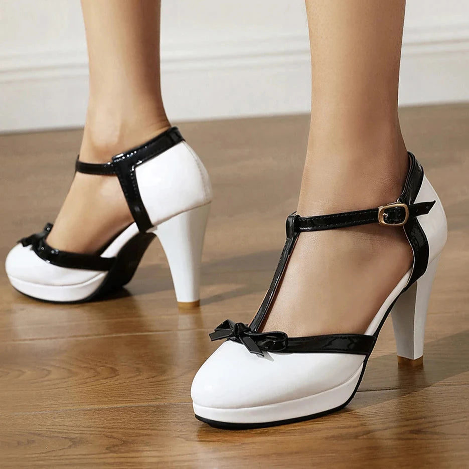 Women's Plus Size T-Strap Heels with Bow