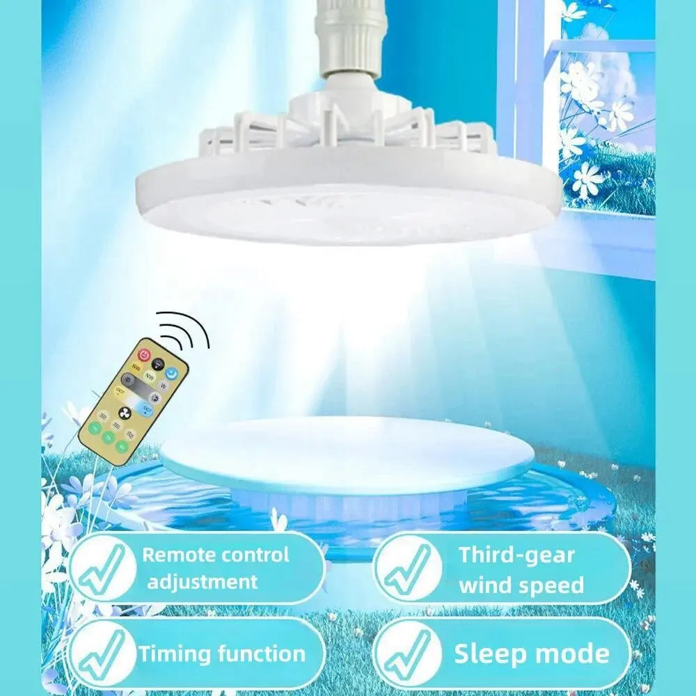 LED Light Fan with Remote, 3-Speed E27 Base - Bedroom/Living Room