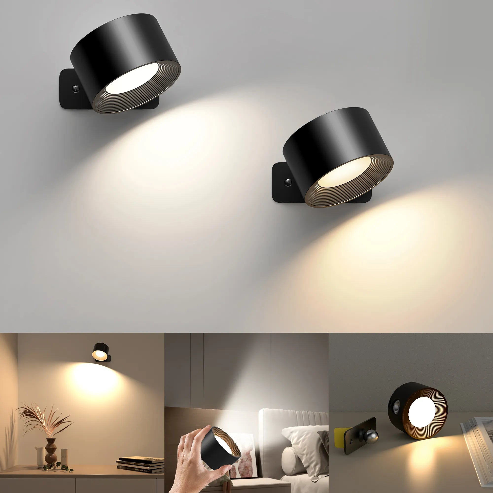 LED Wall Sconces Light - 3 Brightness & Color Modes, 360° Rotatable