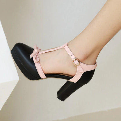 Women's Plus Size T-Strap Heels with Bow