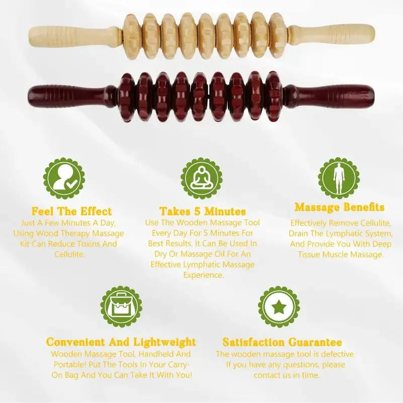 Full Body Massager: 9-Wheel Wooden Abdomen Roller Stick, Anti-Cellulite Tool