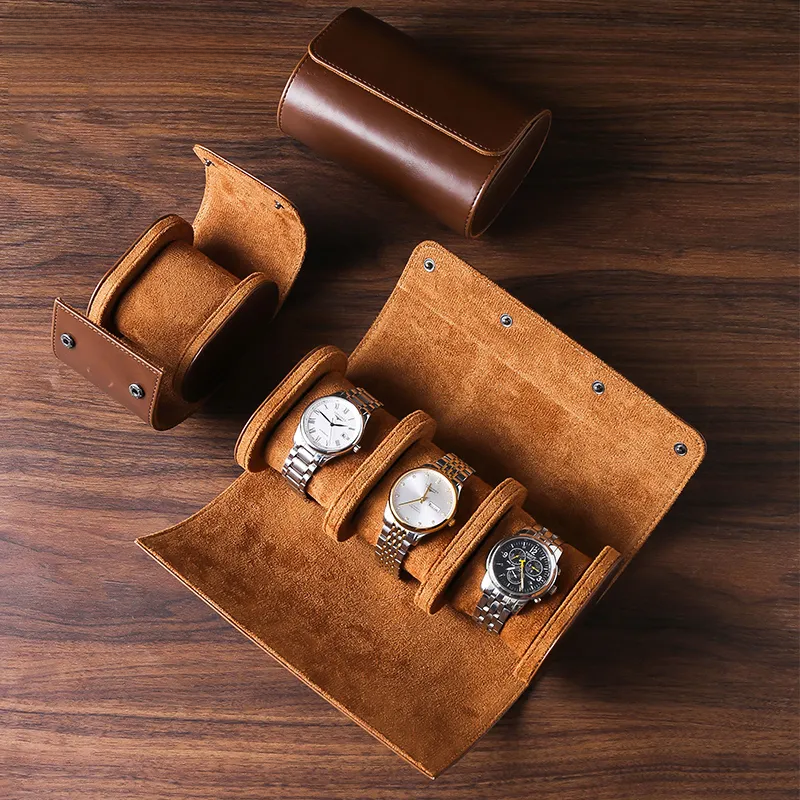 Vintage Leather 3-Slot Men's Watch Box for Travel
